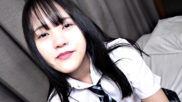 Mei Hotta wears uniform and masturbates while we watch