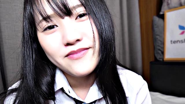 Mei Hotta wears uniform and masturbates while we watch