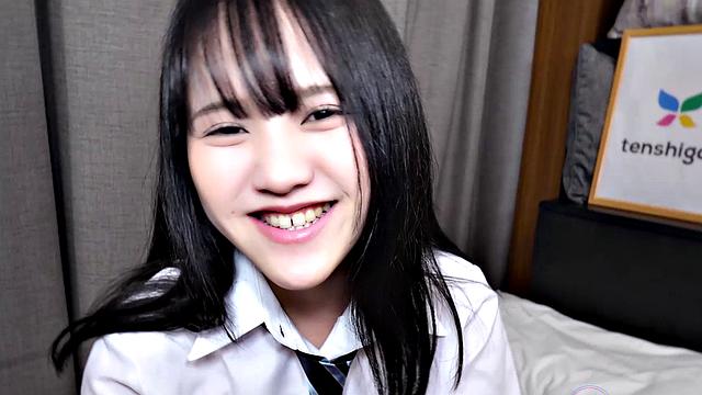 Mei Hotta wears uniform and masturbates while we watch