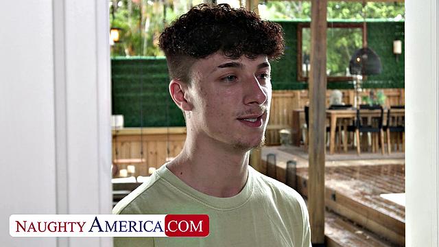 Sexy cougar Morgan Ray needs her neighbor's college cock