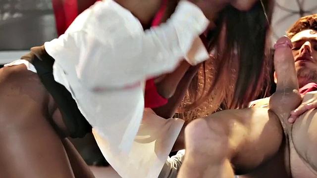 Black office babe facefucked before sex and facial