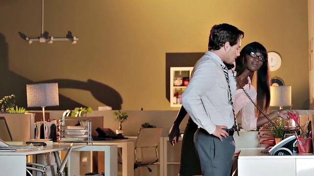 Black office babe facefucked before sex and facial