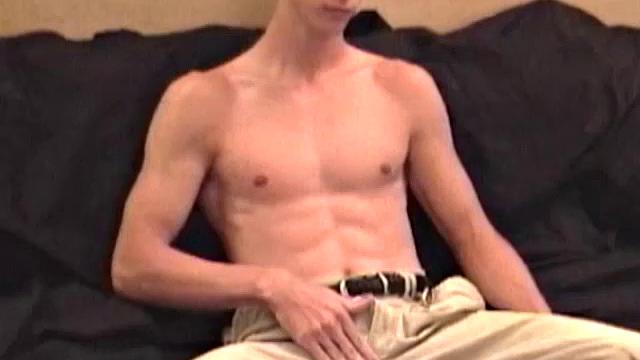 Muscular Brian is a straight 20 year old blond, with washboard abs and a 7 inch cock. At Auntie Bob's request, he strips down to his bikini briefs and starts rubbing his package. The briefs come off and Brian works his meat to attention.