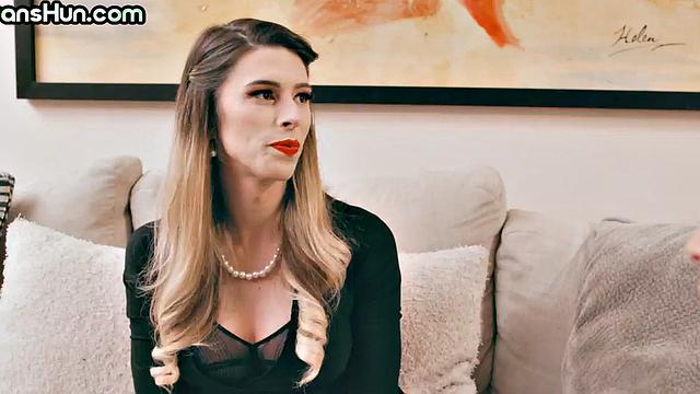 Trans busty MILF fucks classy lady in eager pussy