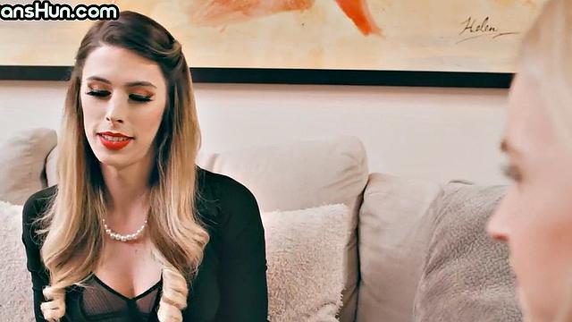 Trans busty MILF fucks classy lady in eager pussy