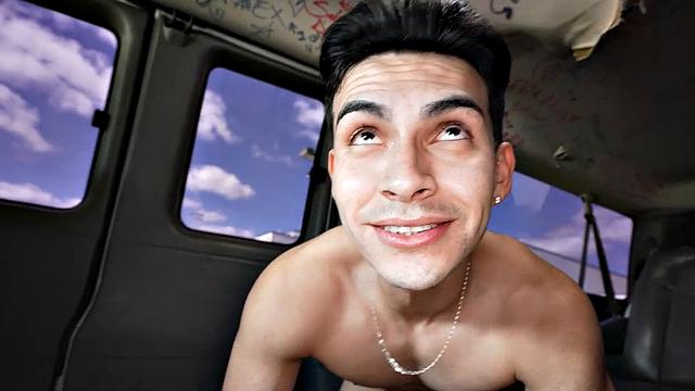 Muscled jock fucks stud in public van outdoor till cum