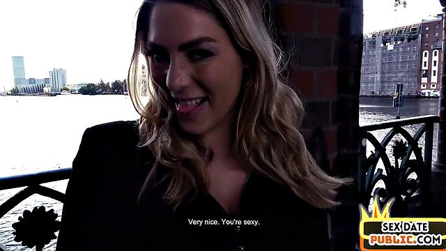 Pulled busty babe rides stranger