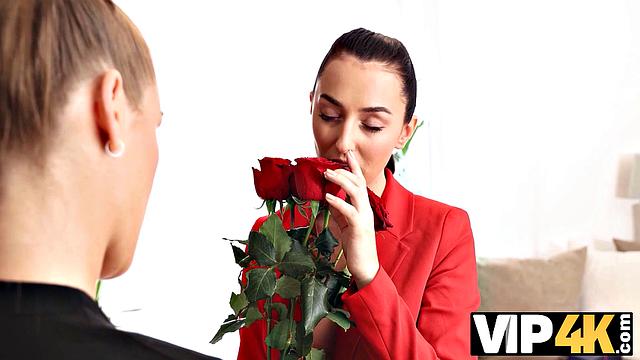 VIP4K. Using a hard dildo two lesbians reach hot orgasms