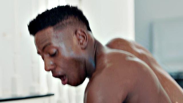 Black muscled bottoms enjoy passionate kissing and fucking