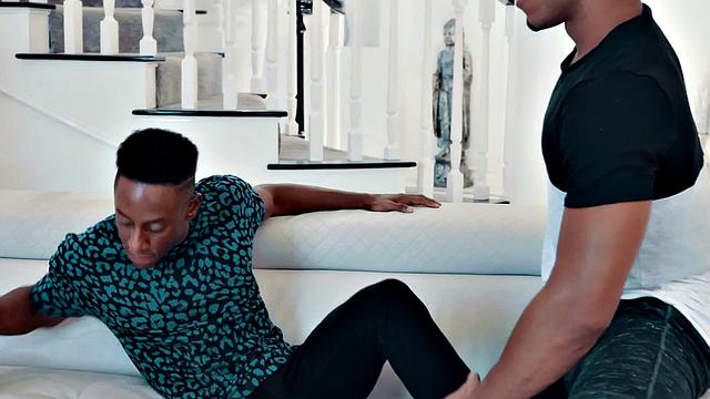 Black muscled bottoms enjoy passionate kissing and fucking