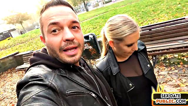 Pulled German amateur sucks outdoor in public and gets fucked