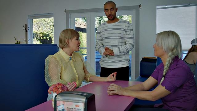 Busty MILF licked on massage table and fucked on floor