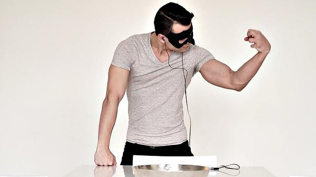 Masked handsome guy wanks hard dick in the kitchen