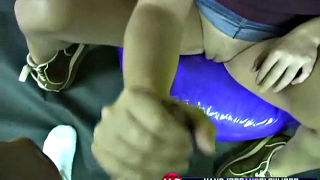 Hot teen tugging cock gets off in POV secret sex