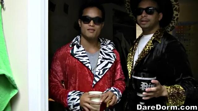 Blonde with brown hair fucks and gets doggystyled by straight Pimpin in panties