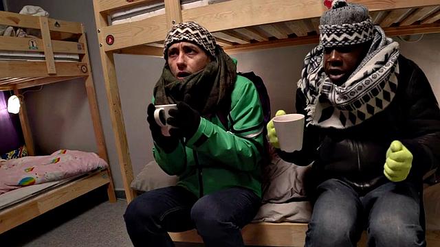 Stunning hostel babe fucked in 3way by roommates