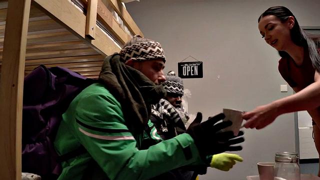 Stunning hostel babe fucked in 3way by roommates