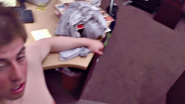 3some stud fucked in pawnshop office for money by owners
