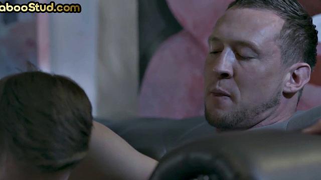 Weird skinny twink barebacked by stepdad after blowjob