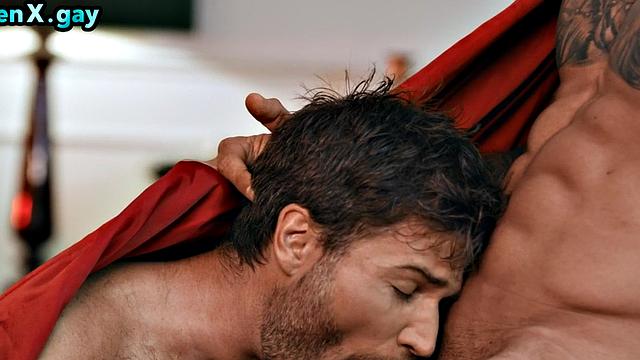 Muscular warrior deep throating king before barebacking