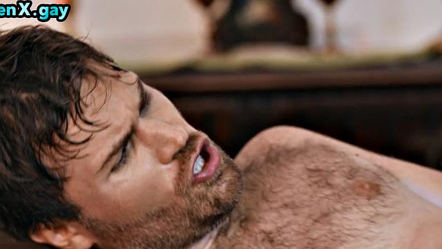 Muscular warrior deep throating king before barebacking