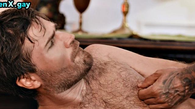 Muscular warrior deep throating king before barebacking