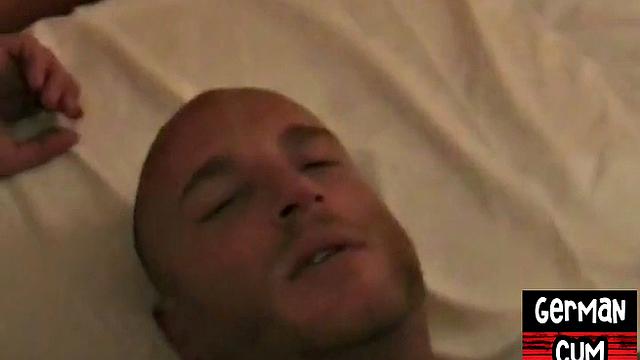 Amateur German with pierced cock cums in bareback orgy