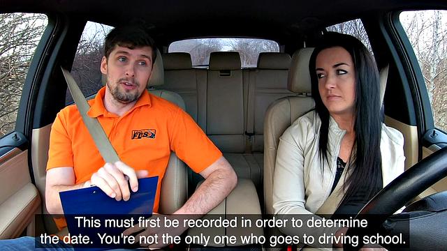 Public car babe dick riding during erotic driving lesson