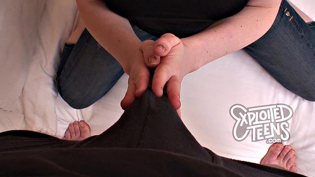 Amateur teen with D cup titties sucks a thick cock