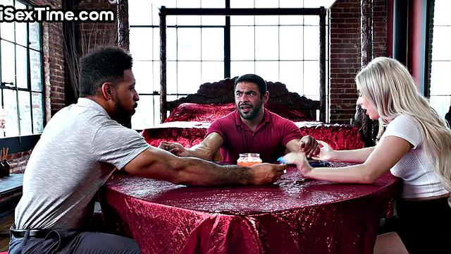 Pierctitted slut got pounded in 3some while throating