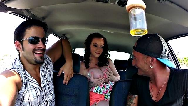 Tattooed MILF gets her big tits and wet pussy pounded in hot outdoor 3some action