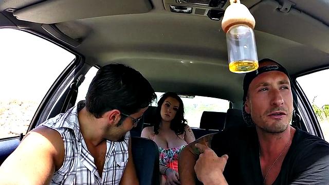 Tattooed MILF gets her big tits and wet pussy pounded in hot outdoor 3some action