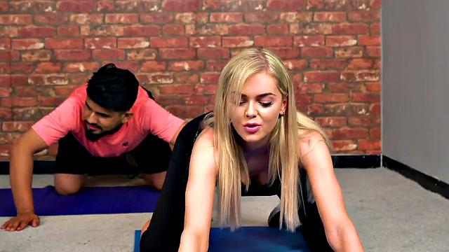 CFNM yoga femdoms give group HJ till cumshot