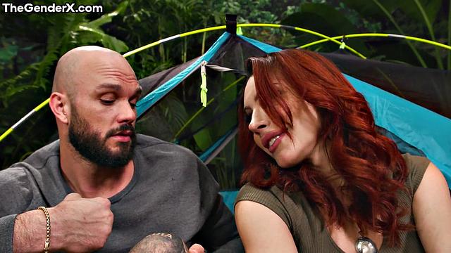 Stunning redhead TS bouncing on BF