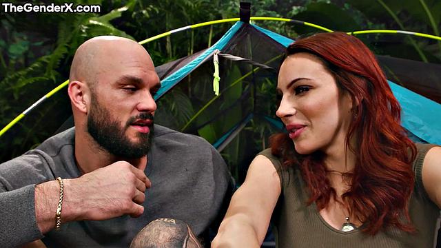 Stunning redhead TS bouncing on BF