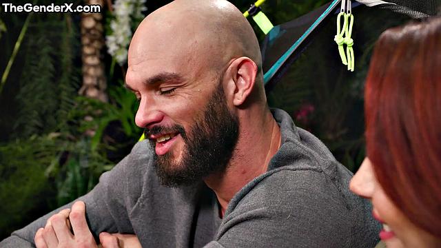 Stunning redhead TS bouncing on BF