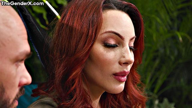 Stunning redhead TS bouncing on BF