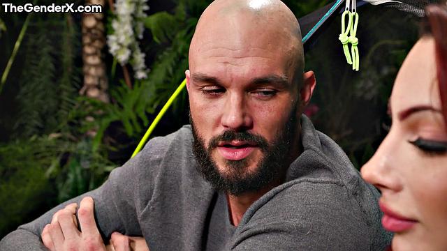 Stunning redhead TS bouncing on BF