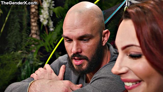 Stunning redhead TS bouncing on BF