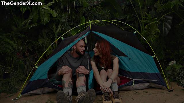 Stunning redhead TS bouncing on BF