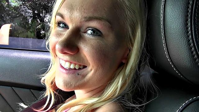 Jessie, the tattooed blonde, takes a hard pounding in a car on a boat trip