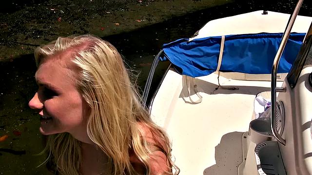 Jessie, the tattooed blonde, takes a hard pounding in a car on a boat trip