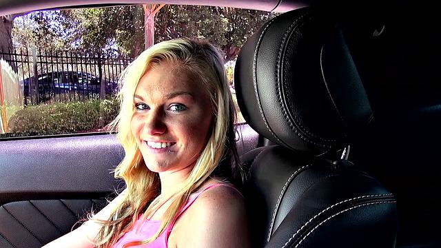 Jessie, the tattooed blonde, takes a hard pounding in a car on a boat trip