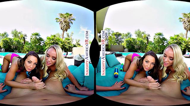 Days are getting warmer and your cock is getting harder as Abigail Mac & Alexis