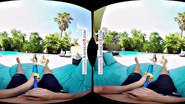 Days are getting warmer and your cock is getting harder as Abigail Mac & Alexis