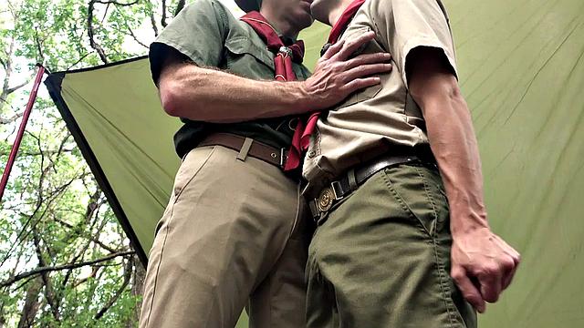 Newbie 21yo scout fucked outdoors under tent by DILF
