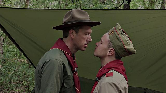 Newbie 21yo scout fucked outdoors under tent by DILF