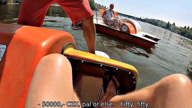 HUNT4K. Curvy chick with juicy tits has sex with stranger in front of boyfriend