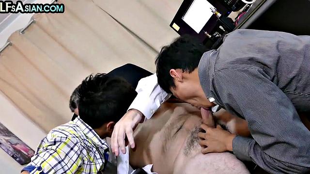 Cute Asian amateur twinks fucked in office by DILF