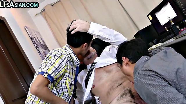 Cute Asian amateur twinks fucked in office by DILF